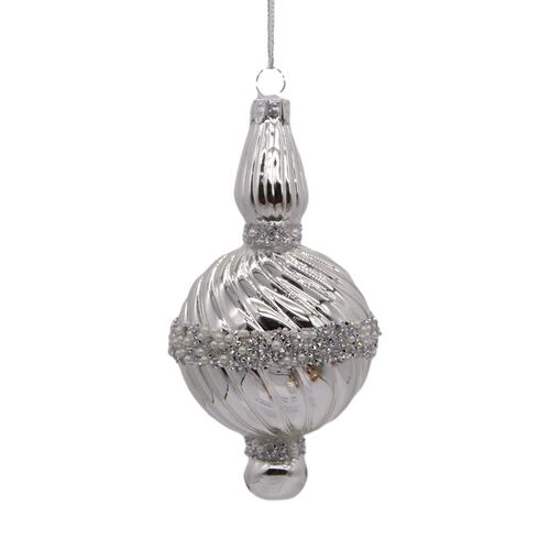 Glass Finial Solid Silver With Beaded Band 14cm