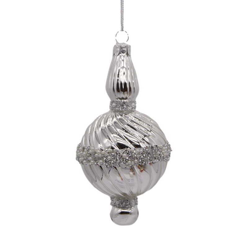 Glass Finial Solid Silver With Beaded Band 14cm image number 0