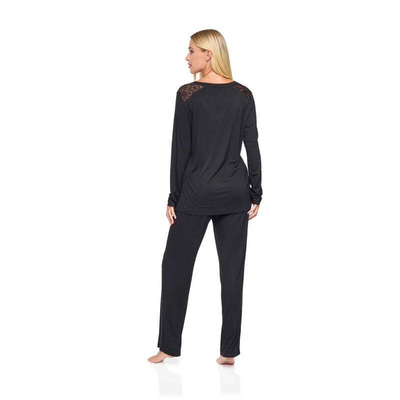La Marquise Ebony Flora Jersey Bamboo Long Sleeve Pyjama With Pockets image number 4