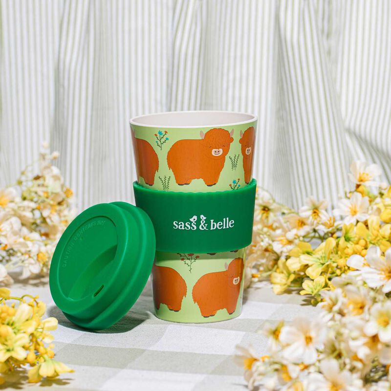 Sass & Belle Highland Cow Travel Coffee Cup image number 1