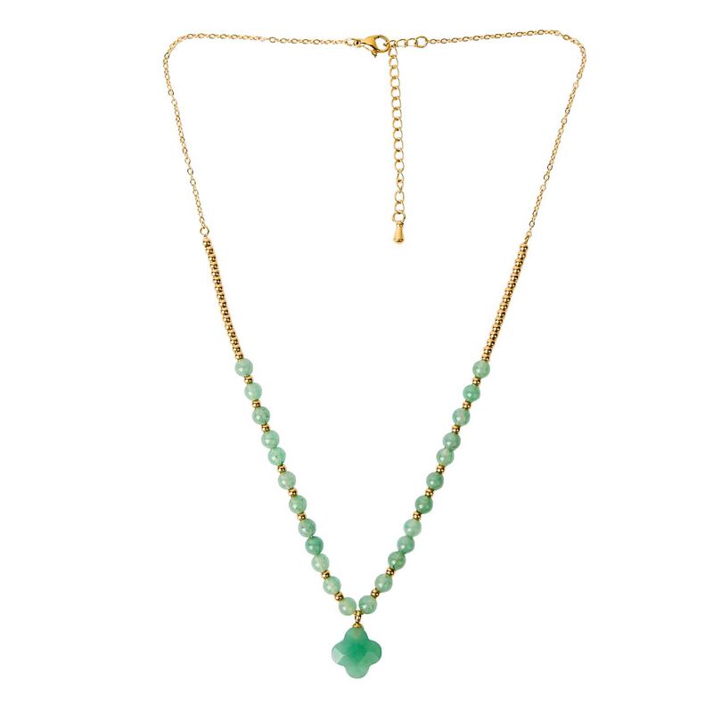 Stella + Gemma Necklace Gold with Green Aventurine Clover image number 1