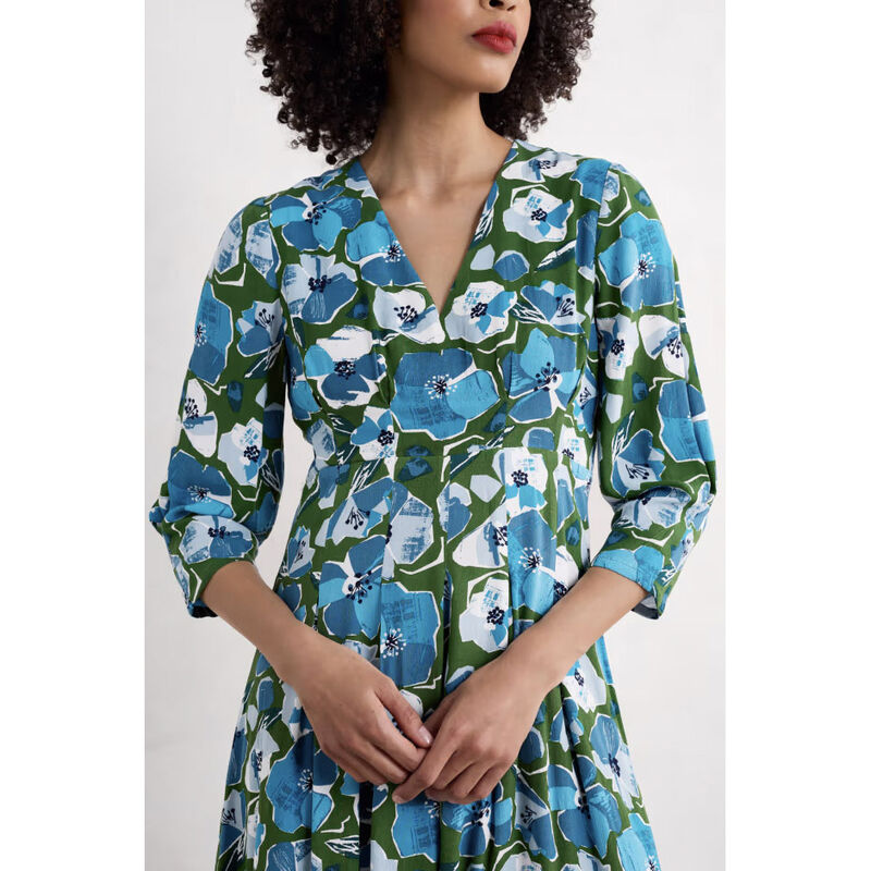 Seasalt Cornwall Etta Dress Paper Hellebores Forest Green image number 3