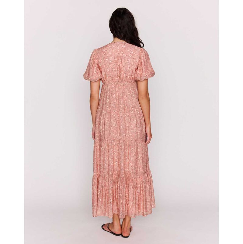 knee length dresses for ladies Pink Floral Tiered Midi Dress M