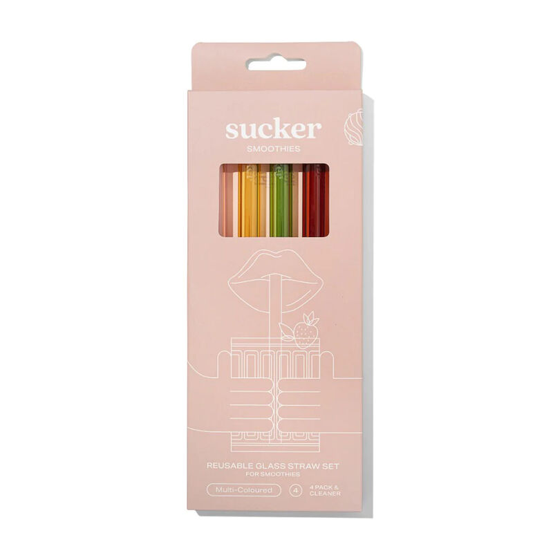 Sucker Reusable Glass Smoothie Straws 4 Pack - Multi Colour image number 0