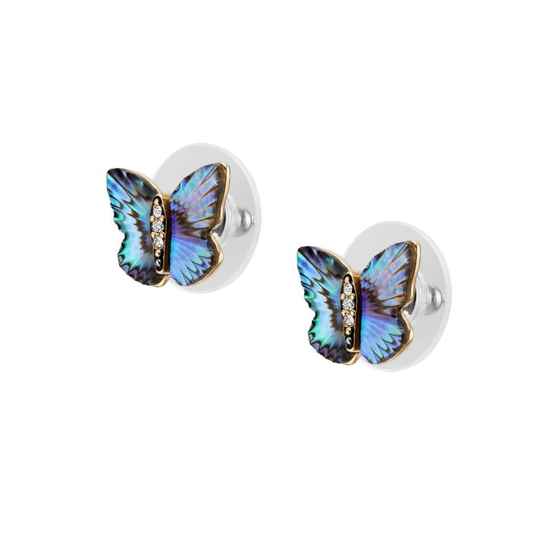 Fossil Sutton Butterfly Wings Multicolor Abalone Stud Earrings image number 1
