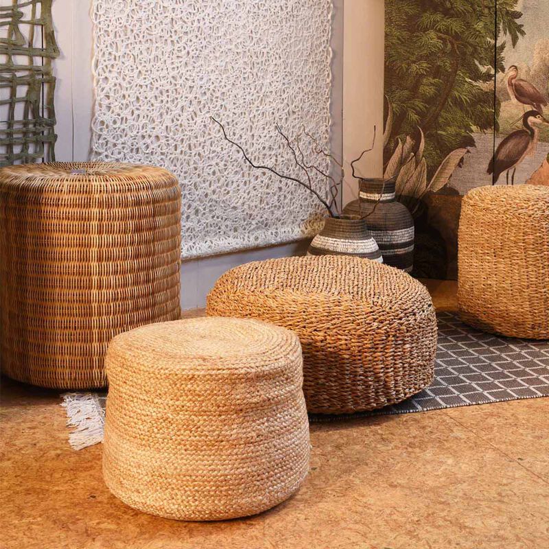 Maytime Round Braided Ottoman - Natural image number 1