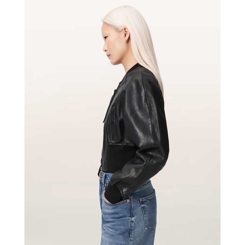 AllSaints Suri Cropped Leather Bomber Jacket image number 2