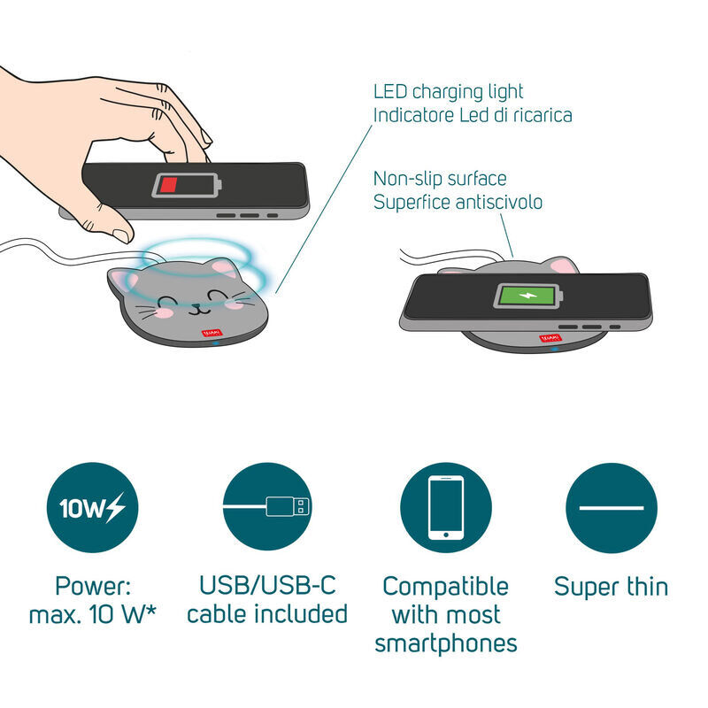 Legami Super Fast Smartphone Wireless Charger - Kitty image number 2