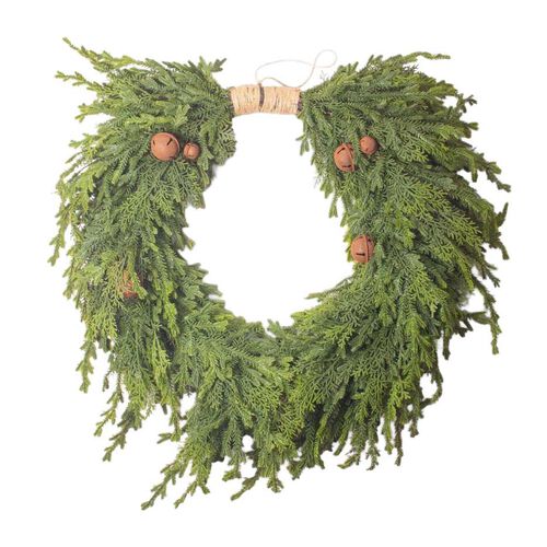 French Country Pine Heart Wreath with Bells Large