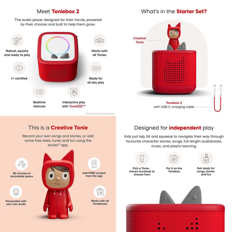 tonies Toniebox 2 - Sunset Red Starter Set - Creative Tonie Rubie image number 2