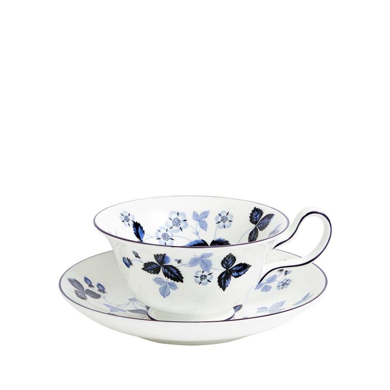 Wedgwood Wild Strawberry Inky Blue Teacup & Saucer Peony image number 0