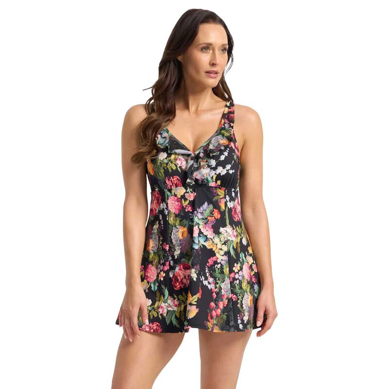 Jantzen Abbie Mesh Ruffle Swim Dress One Piece - Black image number 0