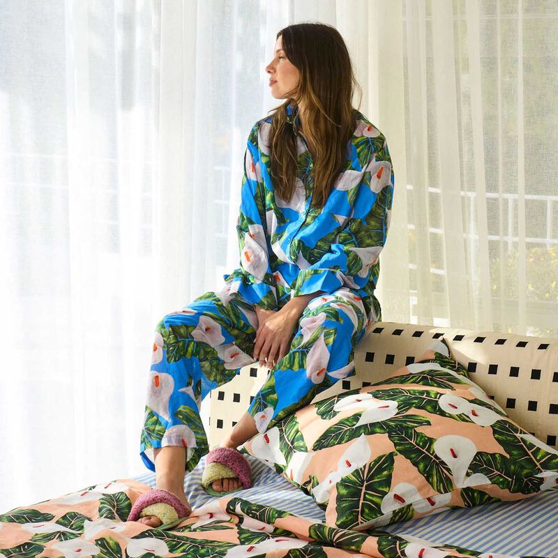 Kip&Co Lily Of The Valley Blue Organic Cotton LS Shirt & Pant PJ Set image number 2