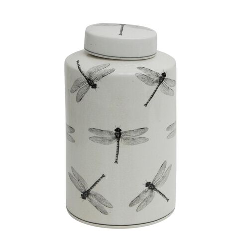 French Country Dragonfly Oval Lidded Jar