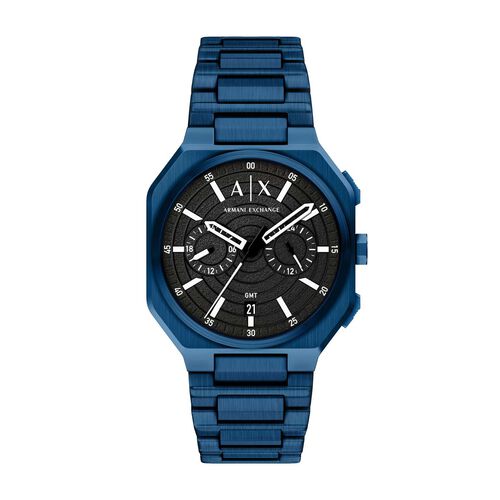 Armani Exchange Bass Dual-Time Blue Stainless Steel Watch
