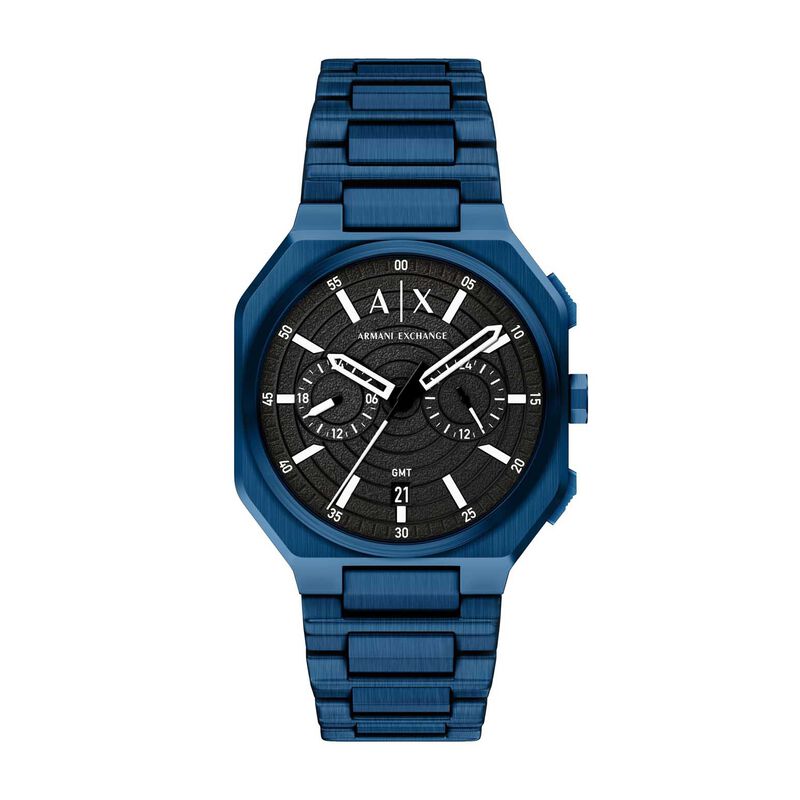 Armani Exchange Bass Dual-Time Blue Stainless Steel Watch image number 0