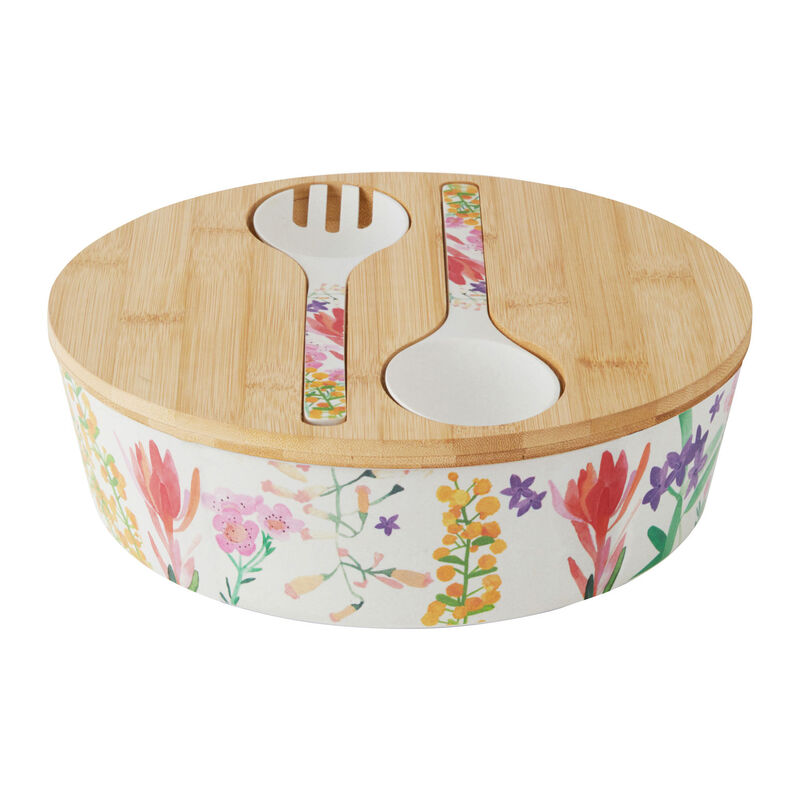 Maxwell & Williams Wildflowers Bamboo Lid Salad Bowl 25cm image number 2