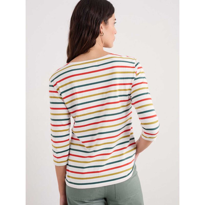 Seasalt Cornwall Sailor Top Tri Breton Orange Coral image number 1