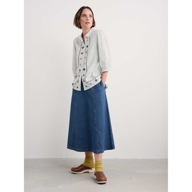 Seasalt Cornwall Hope Cottage Emb Blouse Simplicity Stripe Chalk Mari image number 3