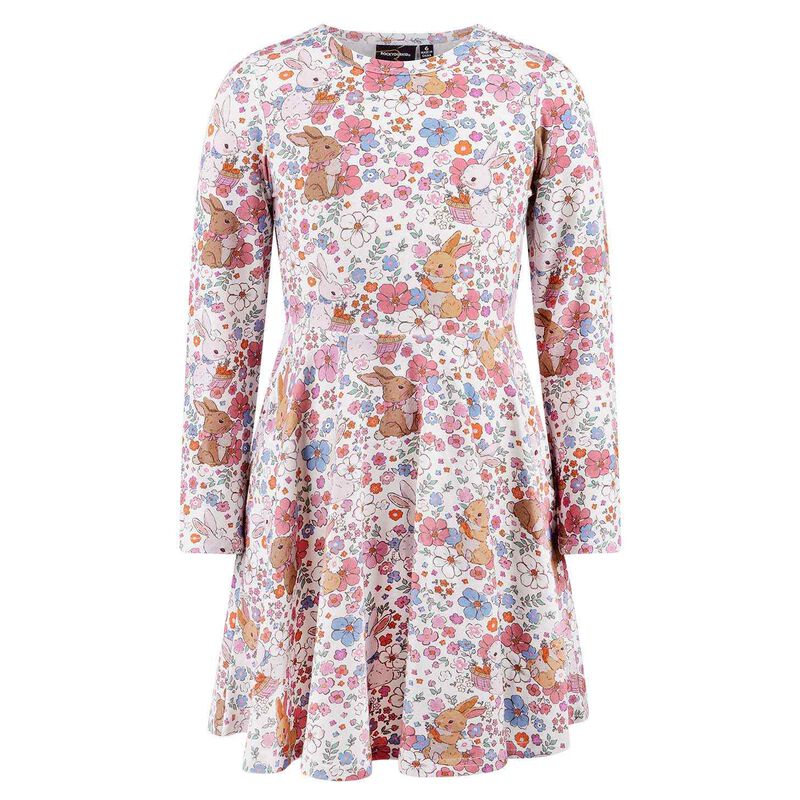 Rock Your Baby Ditsy Bunny Long Sleeve Waisted Dress image number 0