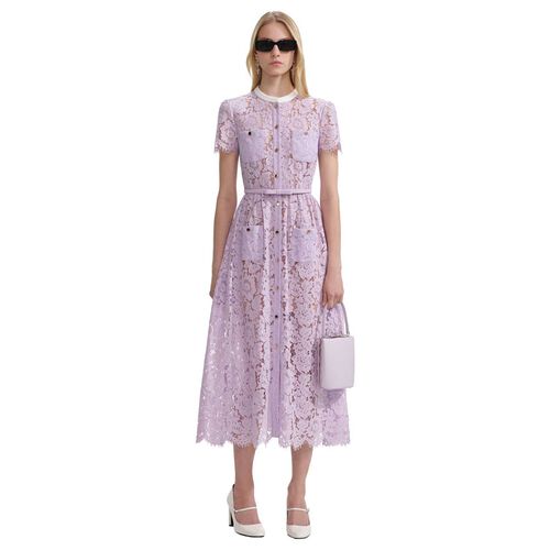 Self Portrait Lilac Lace Button Front Midi Dress