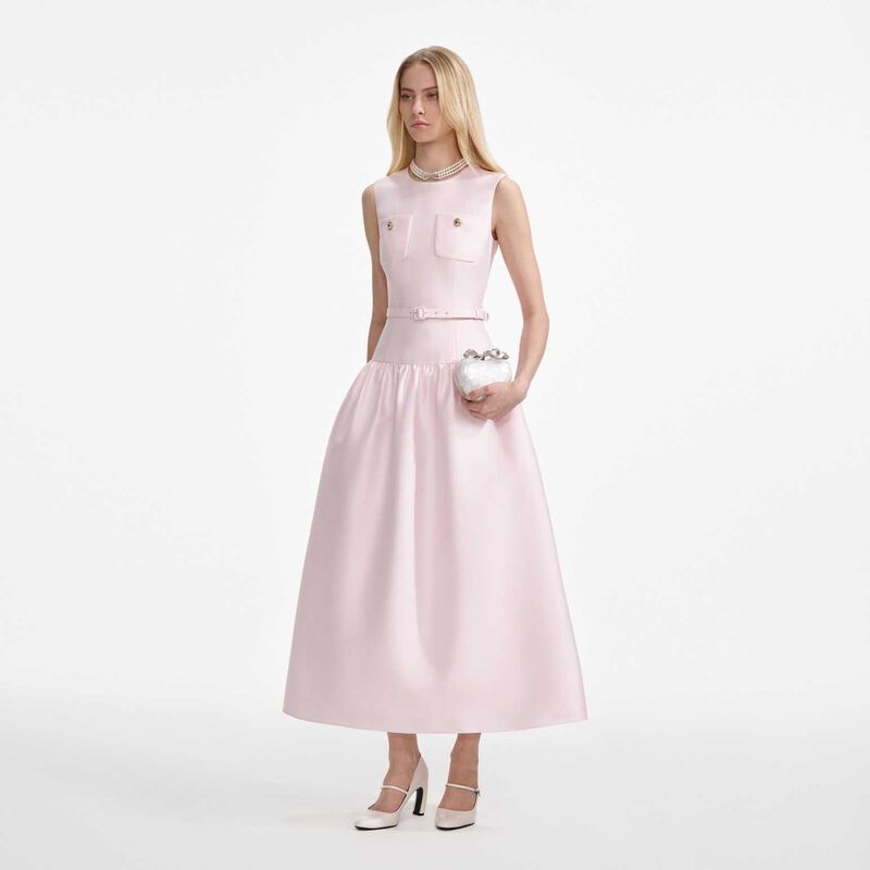 Self Portrait Pink Taffeta Midi Dress image number 3