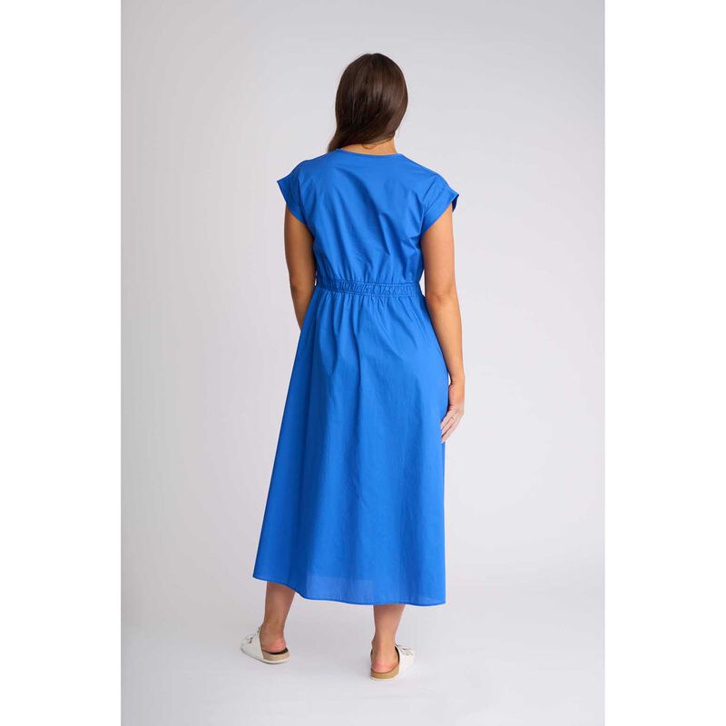 Vassalli V Neck Shirred Waist Dress With Contrast Trim And Pockets image number 1