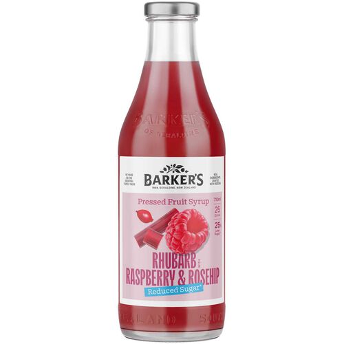 Barker's Rhubarb, Raspberry & Rosehip Reduced Sugar Fruit Syrup 710ml