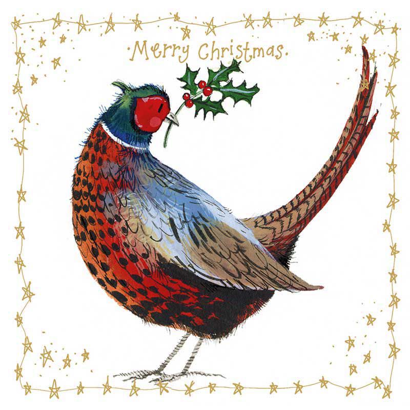 Alex Clark Pheasant & Holly Box Of 10 Christmas Cards image number 0