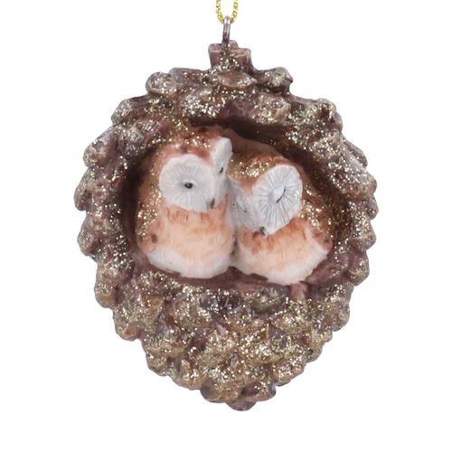 Gisela Graham Resin Owls In Pinecone Decoration