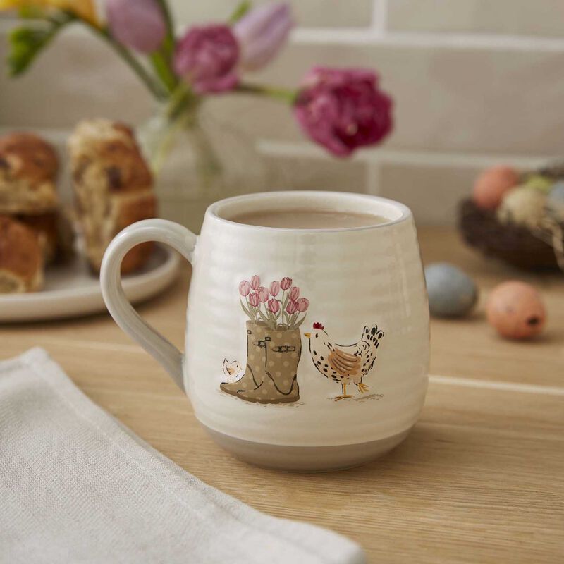 Cooksmart Hen House Lane Belly Mug - Wellies & Hens image number 1