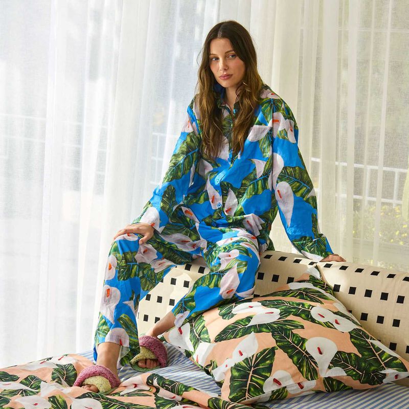 Kip&Co Lily Of The Valley Blue Organic Cotton LS Shirt & Pant PJ Set image number 3