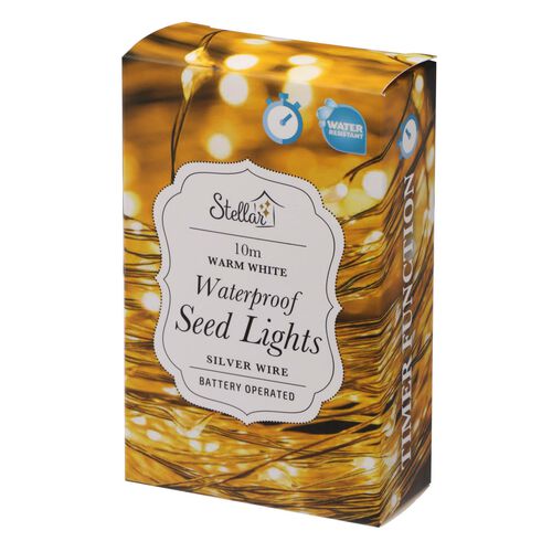 Stellar Haus AA Water Resist Seed Light String Silver Warm White 10m