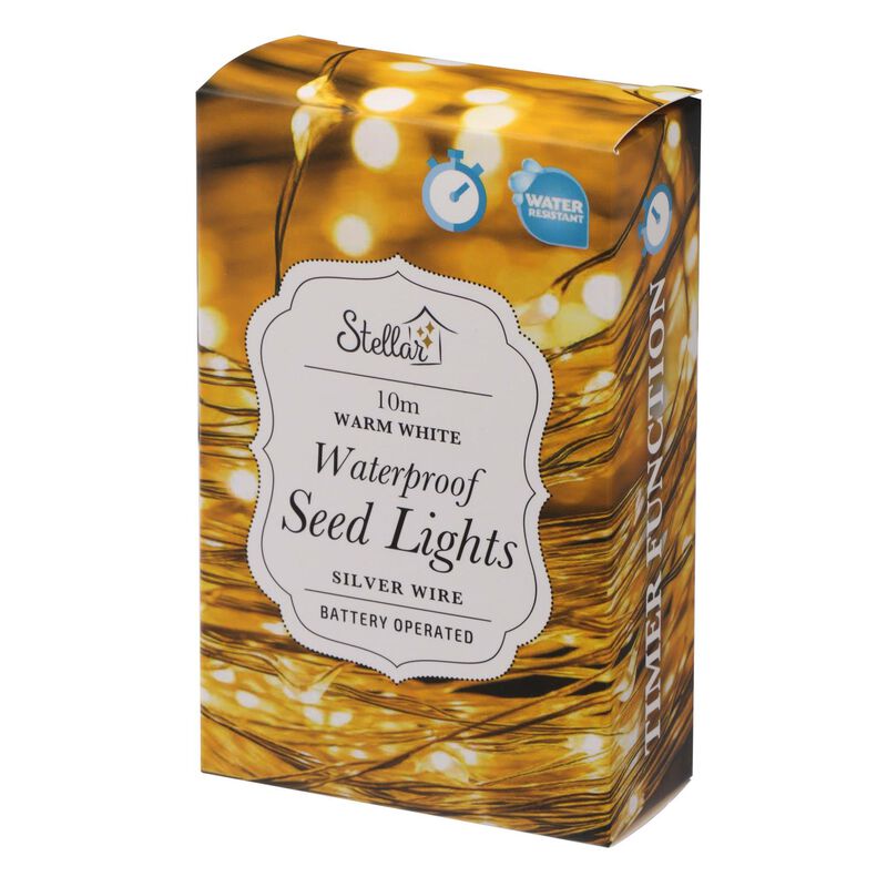 Stellar Haus AA Water Resist Seed Light String Silver Warm White 10m image number 0