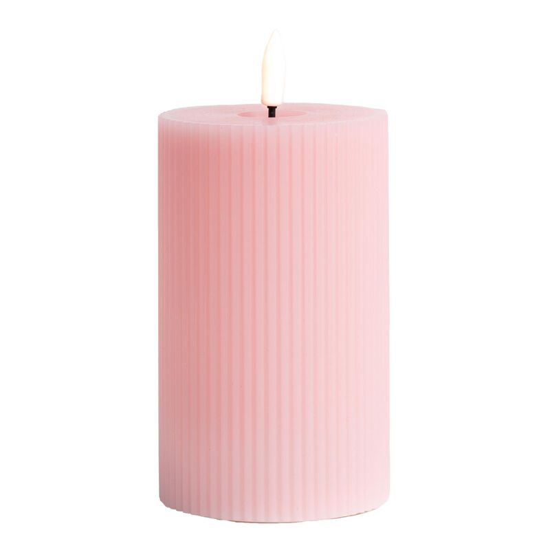 Stellar Haus Pink Fluted Pillar LED Candle With Timer 12.5x7.5cm image number 0