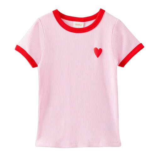 Milky Pink Lady Rib Tee 2-7Y