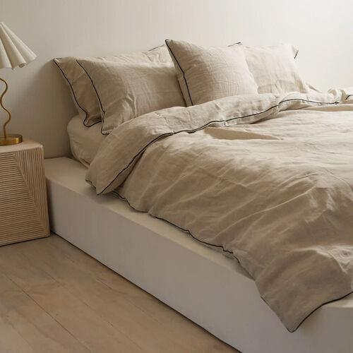 Home Lab 100% French Flax Linen Piped Duvet Set