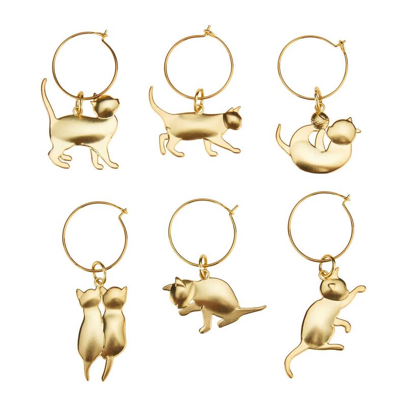 Gold Cat Wine Charms By Twine® image number 0