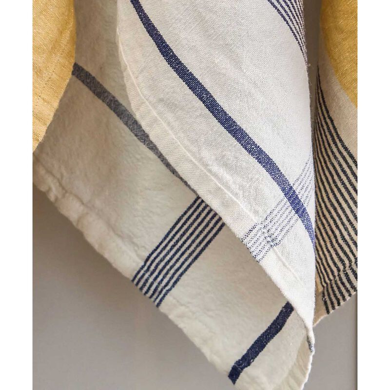 French Country Plaid Cotton Linen Marine Blue Teatowel image number 1