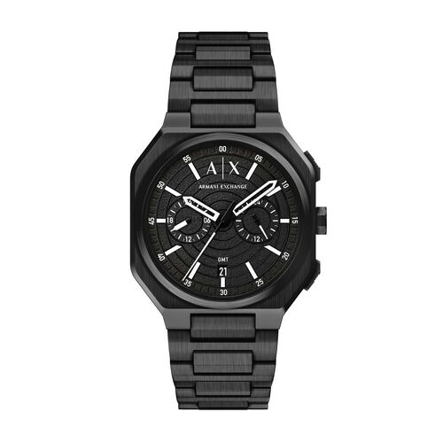 Armani Exchange Bass Dual-Time Black Stainless Steel Watch