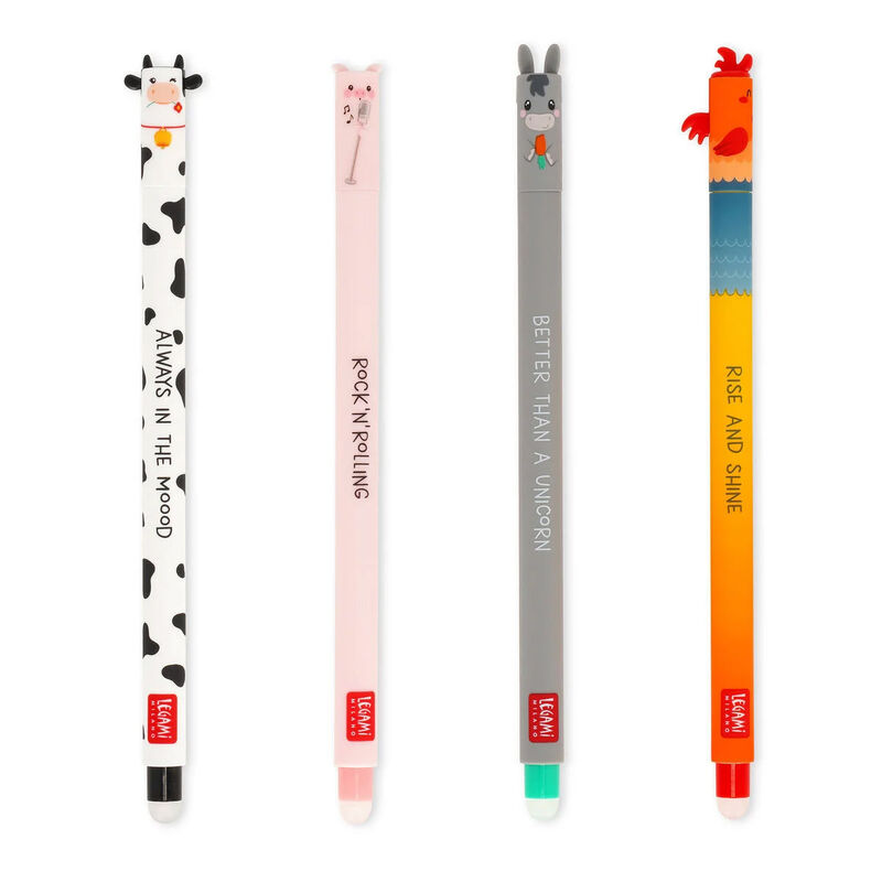 Legami Set of 4 Erasable Gel Pens - Farm Sweet Farm image number 0