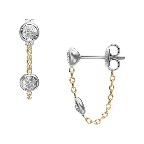 Fossil Ellis Diamond By The Yard Two-Tone SS Front To Back Earrings