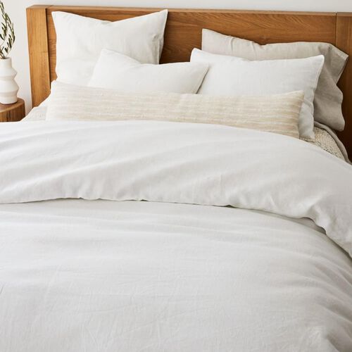 West Elm European Linen Duvet Cover White - Queen