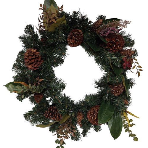Christmas Woodland Wreath 24" with LED Warm Lights