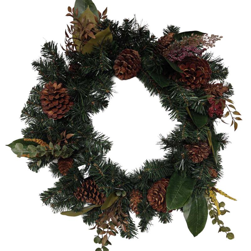 Christmas Woodland Wreath 24" with LED Warm Lights image number 0