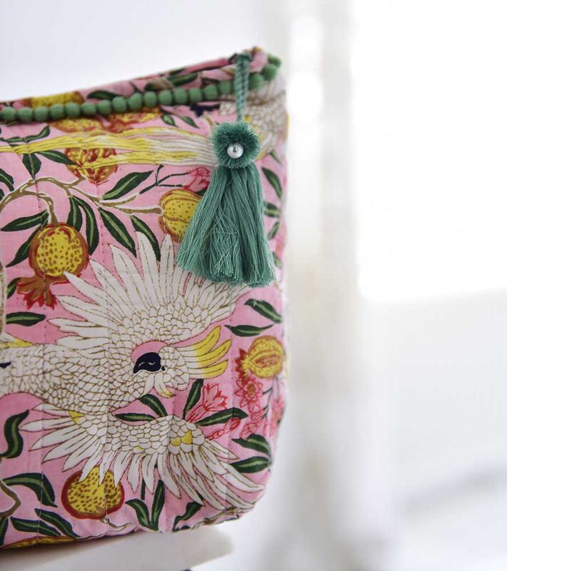 Powell Craft Lined Wash Bag Pink Tropical Bird & Pomegranate 40x27cm image number 2