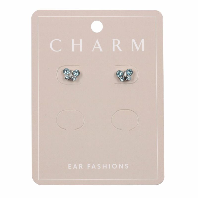 Charm Silver Aqua Crystal Butterfly image number 0