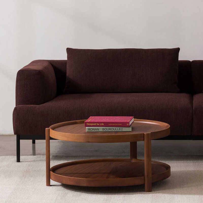 Citt&agrave; Column Coffee Table Walnut Plywood 80cmdia x 38cmh image number 3