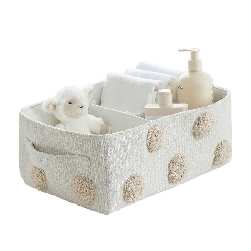 Pottery Barn Kids Embroidered Dot Nursery Storage Divided Bin Oatmeal image number 0