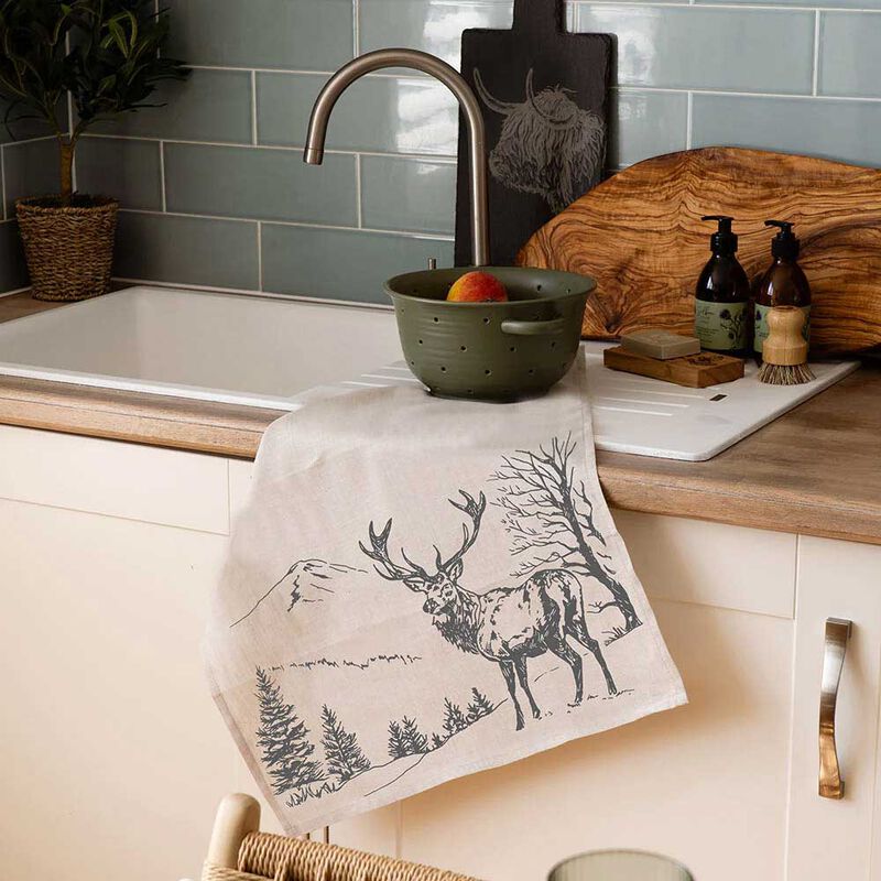 Selbrae House Linen Tea Towel - Scenic Stag image number 1